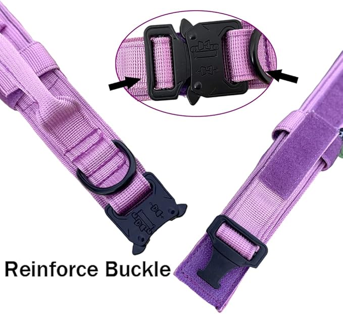 Xqpetlihai Tactical Dog Collar and Leash Set Adjustable Military Nylon Dog Collar with Control Handle and Heavy Duty Metal Buckle for Large Dogs（Purple S