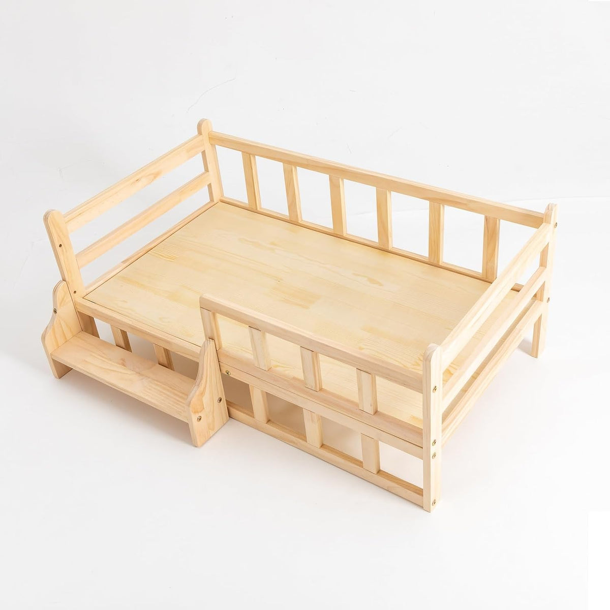 Wooden Pet Bed Elevated Dog Bed with Rails Solid Wood Cat Bed Frame Indoor Use Large - 37.8x22.1in