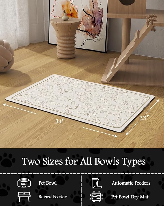 Pet Feeding Mat-Absorbent Dog Mat for Food and Water Bowl-No Stains Quick Dry Water Dispenser Mat-Dog Accessories Pet Supplies-Bowl for Messy Drinkers（FRAMEDOGS,23"x34"