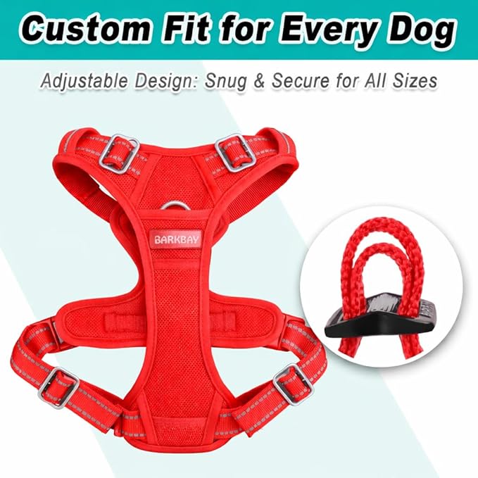 BARKBAY Dog Harness No Pull Mesh for Small Dogs - Adjustable, Reflective, Comfortable, No Choke, Heavy-Duty - Perfect for Outdoor Training, Walking, and Hiking - Strong & Durable - XS & Red Mesh