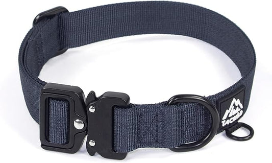Dog Collar for Large Dogs - Adjustable, Chew Proof Nylon Collar with Metal Quick Release Buckle and D-Ring for Dog Tags (Navy Blue)