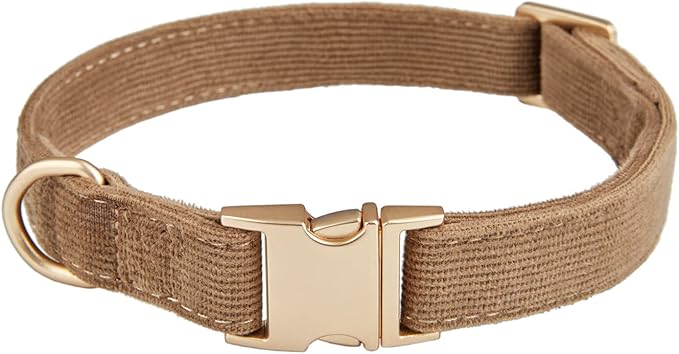 Soft Corduroy Fibric Dog Collar with High Grade Metal Buckle, for Large Dogs.(Brown,Large:17-26")