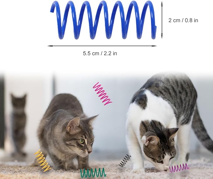 24PCS 12Colors Cat Spring Toys for Indoor Cats, Interactive Coil Springs for Self Play, Durable Heavy Plastic Cat Spiral Spring, Hunting, Biting, Swatting Creative Kitten Toy.