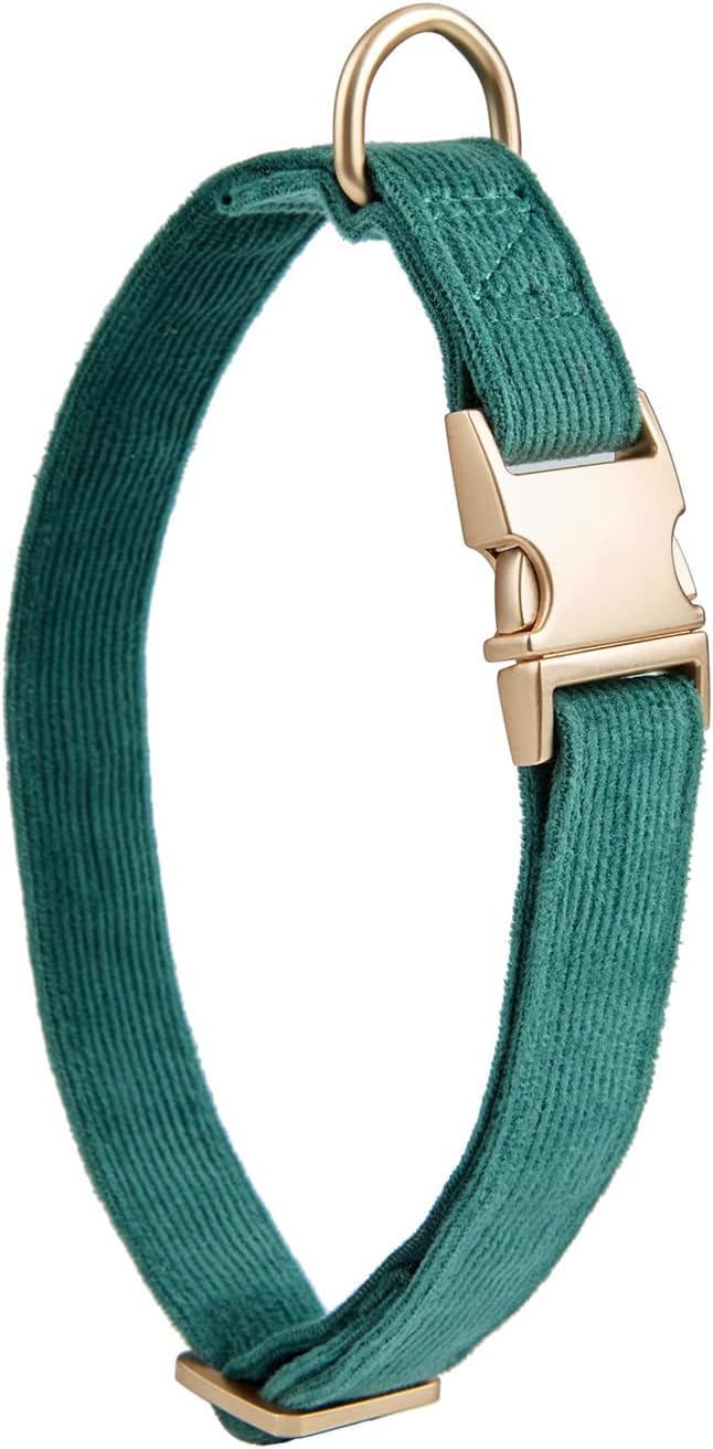 Soft Corduroy Fibric Dog Collar with High Grade Metal Buckle, for Medium Dogs.(Green,Medium:12-19")