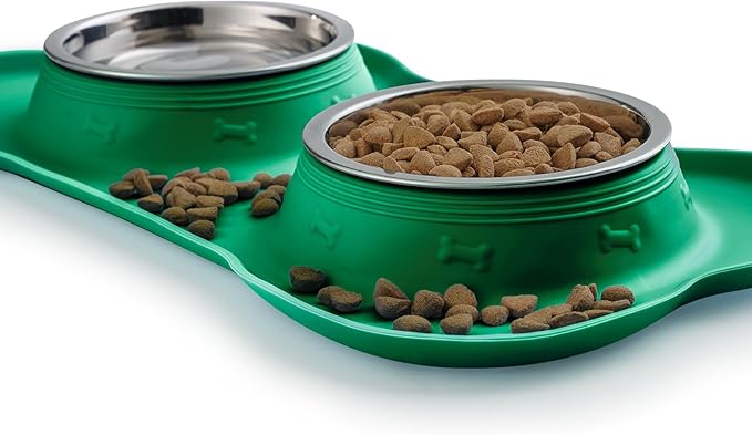 Hubulk Pet Dog Bowls 2 Stainless Steel Dog Bowl with No Spill Non-Skid Silicone Mat + Pet Food Scoop Water and Food Feeder Bowls for Feeding Small Medium Large Dogs Cats Puppies (Large, Hunter Green)
