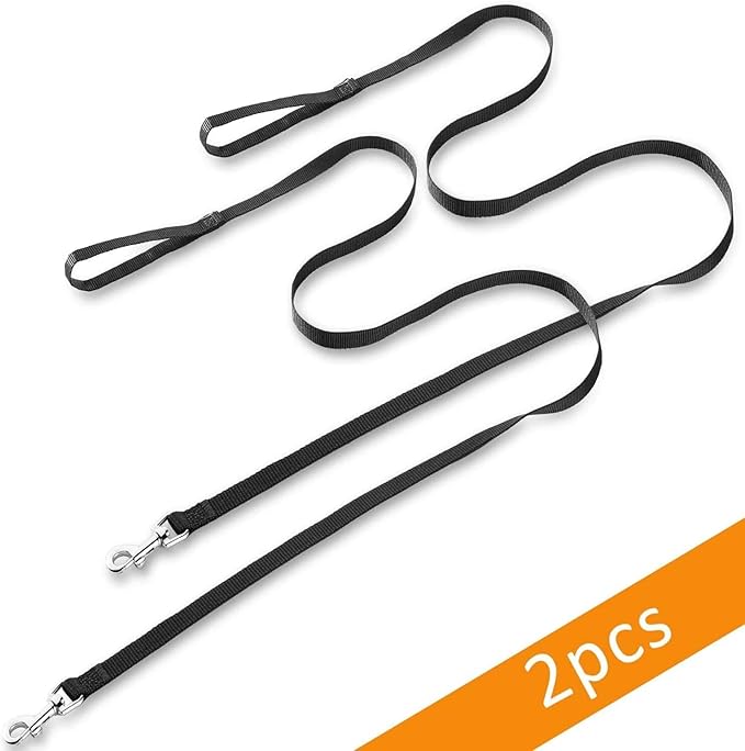 AMAGOOD 6 FT Cat Leash, Strong and Durable Traditional Style Leash with Easy to Use Collar Hook,Cat Lead Great for Cats (3/4 in x 6 ft,Black and Black(2-Pack))