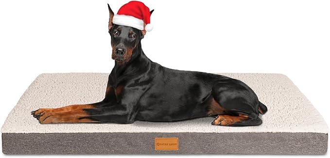 Patas Lague Orthopedic Jumbo Dog Bed for Large Sized Dog 56''X40'', Soft Waterproof Egg Crate Foam Large Pet Crate Beds Mat with Removable Washable Cover and Non-Slip Bottom, Ivory