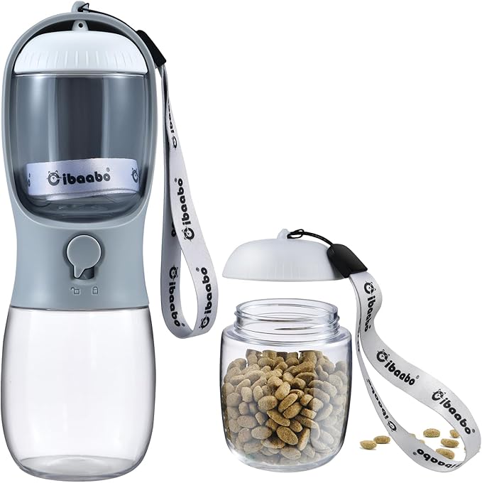 Dog Water Bottle with Food Container, Travel Puppy Water Bowl, Portable Pet Dispenser, Dog Stuff Accessories Items, Puppy Essentials Necessities for Yorkie Chihuahua Cat Walking and Hiking