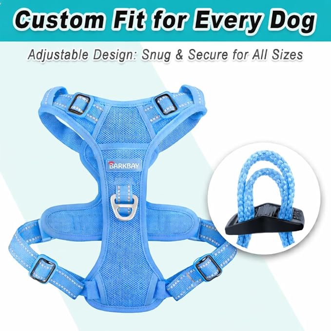 BARKBAY Dog Harness No Pull Mesh for Small Dogs - Adjustable, Reflective, Comfortable, No Choke, Heavy-Duty - Perfect for Outdoor Training, Walking, and Hiking - Strong & Durable - XS & Blue Mesh