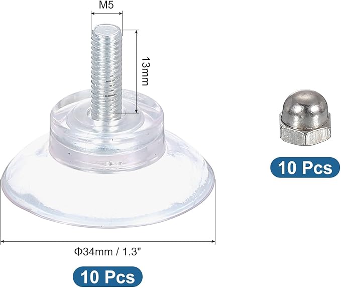 uxcell 10 Packs Suction Cups for Glass 34mm/1.3" Dia Clear PVC Window Glass Suction Sucker Pads with M5 x 13mm Screw for Window Bathroom Door Glass Wall Car Sun Shade