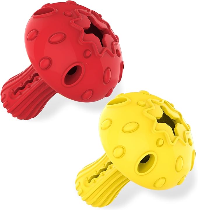 SCHITEC Dog Chew Toy for Large & Medium Dogs, Rubber Treat Dispensing Toy for Aggressive Chewers, Interactive Slow Feeder Tough Puzzle Toys Teeth Cleaning (Red & Yellow)