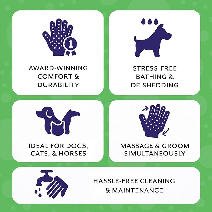 H HANDSON Pet Grooming Gloves - Patented #1 Ranked, Award Winning Shedding, Bathing, & Hair Remover Gloves - Gentle Brush for Cats, Dogs, and Horses (Mono Green, Small)