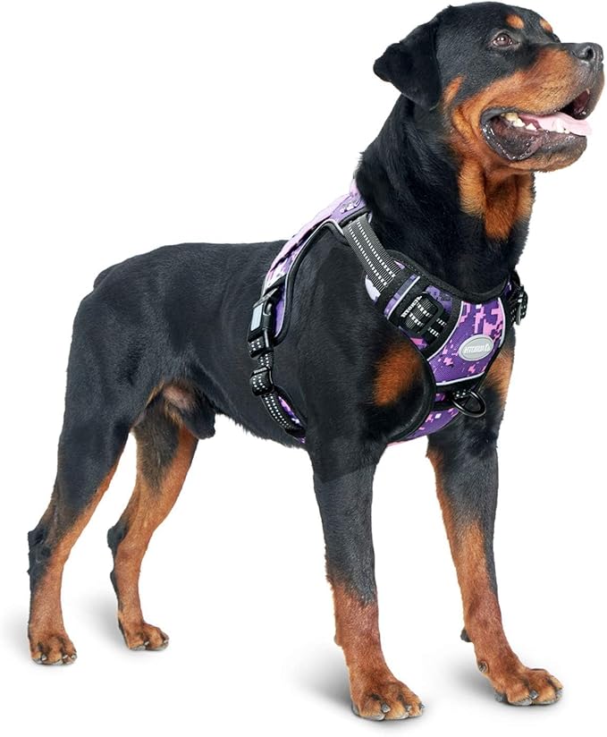 Auroth Tactical Dog Harness for Small Medium Large Dogs No Pull Adjustable Pet Harness Reflective K9 Working Training Easy Control Pet Vest Military Service Dog Harnesses (L, Purple Camo)