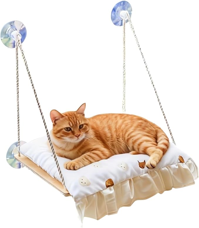 Cat Window Perch, Heavy Duty 20KG/44LB Suction Cup Hammock Bed with Soft Cushion, Secure & Stable Window Mount for Lazy Time, Bird Watching, Safe for Large Cats, 18.9"x14.5" (Yellow Duck)