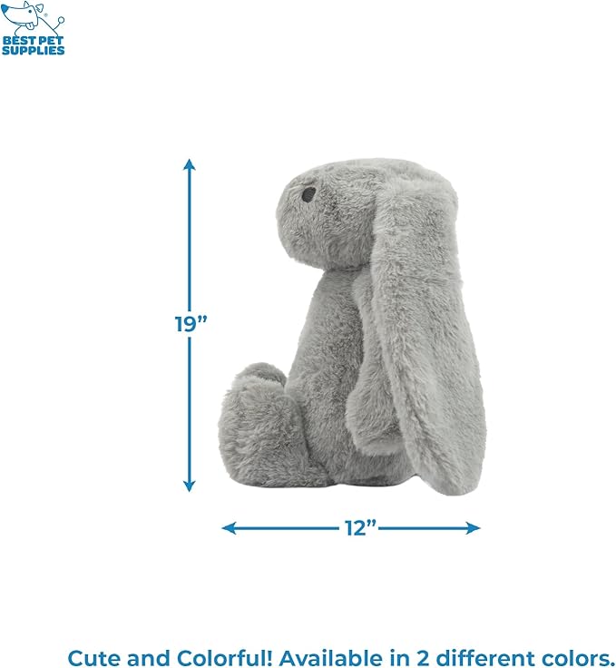 Best Pet Supplies Interactive Squeaky Dog Chew Toy, Ideal Dog Toys for Chewers, Small, Medium & Large Dogs, and Fetch Lovers - Bunny (Beige, Gray), Large