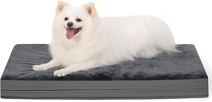 Waterproof Dog Bed Medium Small Size Dog, Orthopedic Washable Crate Pad 29 inch, Foam Pet Bed with Removable Cover Reversible, Anti-Slip Bottom Kennel Pad, 29"x18", Dark Gray