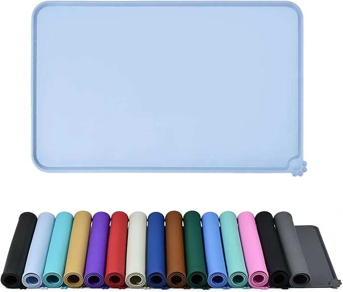 Waterproof Pet Feeding Mat with High Raised Edges, Heavier and Thicker Placemats for Cat Dog Water Bowl with BPA Free, Dogs Cats Food Mats for Messy Drinkers to Prevent Spill and Protect Floors