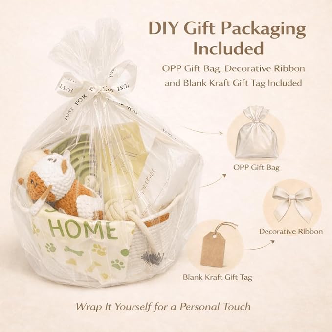 Puppy Welcome Home Gift Basket – New Puppy Starter Kit with Toys, Slow Feeder Bowl, Bandana, First Year Milestone Card & Promise Card, Puppy Gift Set for New Dog Owners