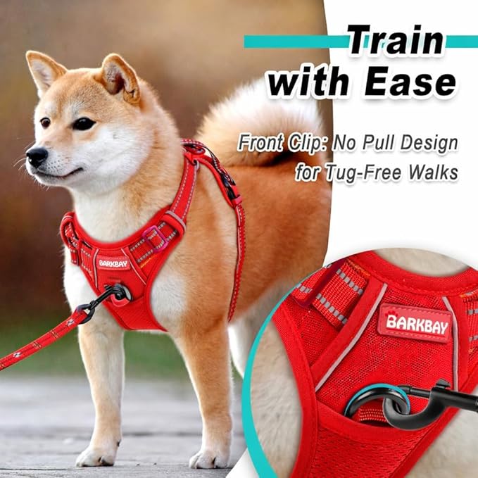 BARKBAY Dog Harness No Pull Mesh for Small Dogs - Adjustable, Reflective, Comfortable, No Choke, Heavy-Duty - Perfect for Outdoor Training, Walking, and Hiking - Strong & Durable - XS & Red Mesh
