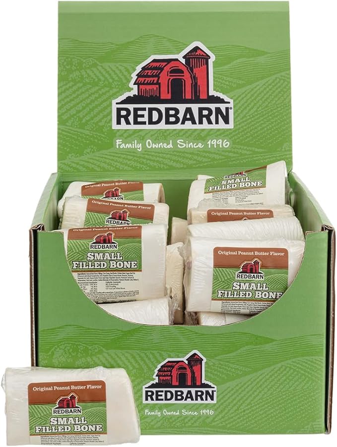 Redbarn Pet Products Small Filled Dog Bones, Peanut Butter Flavor - Long Lasting Stuffed Femur Chew Treat Made in USA for Aggressive Chewers - Case of 20 Bones