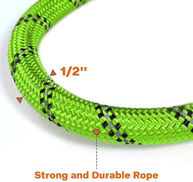 Taglory Rope Dog Leash 4 FT with Comfortable Padded Handle, Highly Reflective Threads Leash for Medium Large Dogs, 1/2 inch, Green