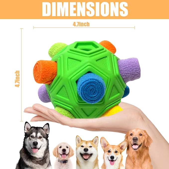 Dog Snuffle Ball-Interactive Puzzle Dog Toys Encourage Natural Foraging Skills Slow Feeder for Training and Stress Relief, Cloth Strip Hiding Food Chew Toys with Squeaky Carrot Toy for Any Size