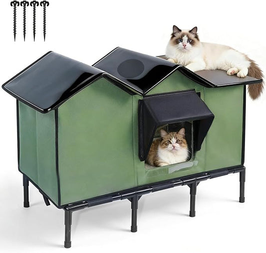 Outdoor Heated Cat House for Outside, Winter Insulated Weatherproof Shelter, 30"x14"x20", Extra Large Elevated with for Multiple Feral Kitties