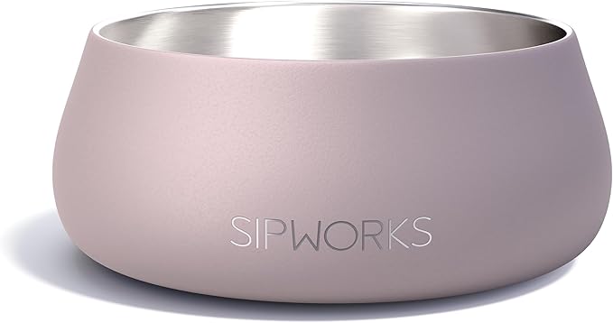 Sipworks Stainless Steel Dog Bowl – 32oz Weighted Metal Food and Water Bowls for Dogs and Cats with Non-Slip Base - Pet Bowls for All Breeds Sizes for Travel & Outdoor Play | Oyster