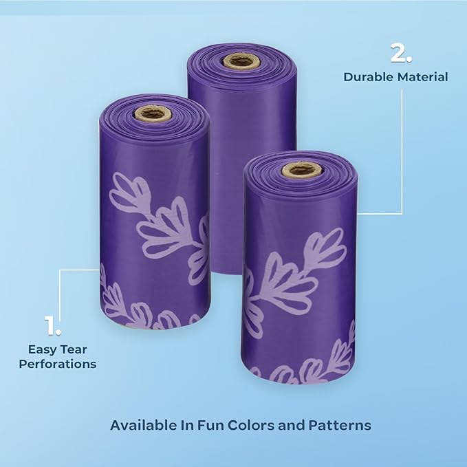 Best Pet Supplies Dog Poop Bags (240 Bags) for Waste Refuse Cleanup, Doggy Roll Replacements for Outdoor Puppy Walking and Travel, Leak Proof and Tear Resistant, Thick Plastic - Purple