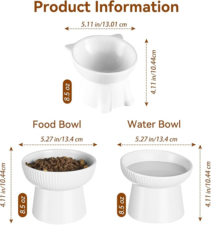 Ceramic Elevated Cat Bowls-Water Bowl, 15° Tilted Design, Anti-Vomiting & Spine Protection, Prevent Whisker Fatigue for Kittens to Adult Cats and Small Dogs (Black-Elevated Cat Bowls-2)