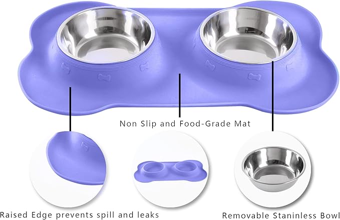 Hubulk Pet Dog Bowls 2 Stainless Steel Dog Bowl with No Spill Non-Skid Silicone Mat + Pet Food Scoop Water and Food Feeder Bowls for Feeding Small Medium Large Dogs Cats Puppies (X- Large, Purple)…