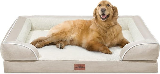 Comfort Expression Orthopedic Dog Bed for Extra Large Dogs 42x30 Inch, Waterproof Supportive Egg Crate Foam XL Pet Bed with Removable Bolsters, Dog Couch with Washable Cover & Non-Slip Bottom, Beige
