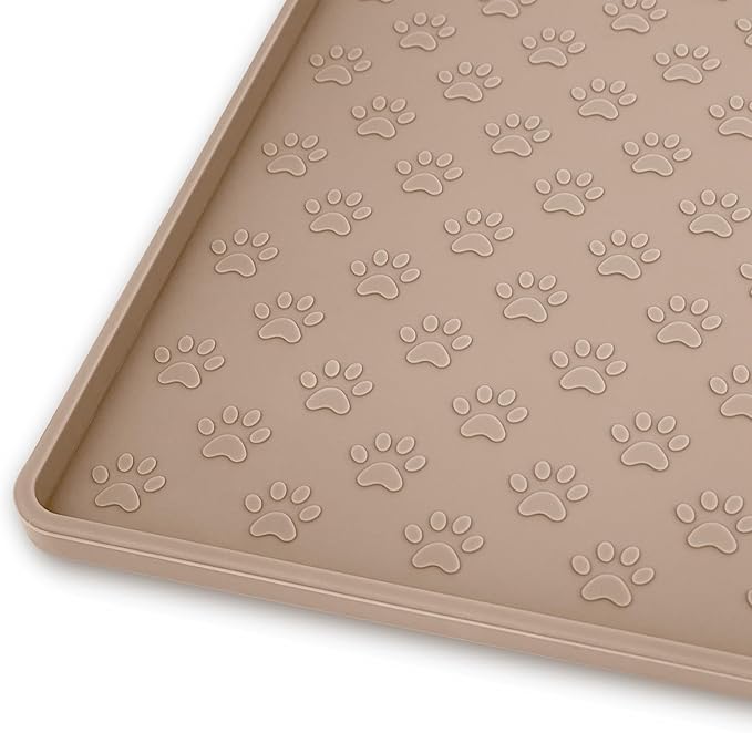 Ptlom Dog Food Mat Anti-Slip Bowl Mats for Food and Water, Waterproof Pet Placemat with High Raised Edges, Silicone Puppy Feeding Tray for Small, Medium Large Dogs Cats, Taupe, 31.5" 23.6"