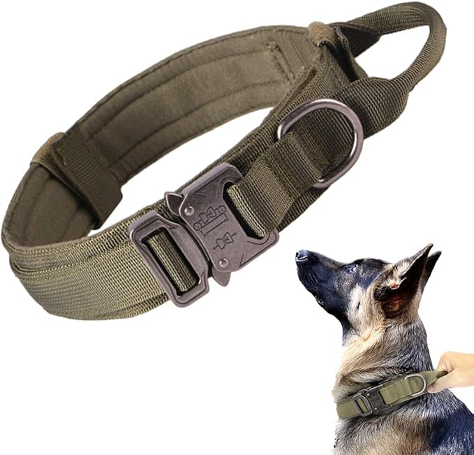 Xqpetlihai Tactical Dog Collar Adjustable Military Nylon Dog Collar with Control Handle and Heavy Duty Metal Buckle for Medium and Large Dogs (Green,XXL)