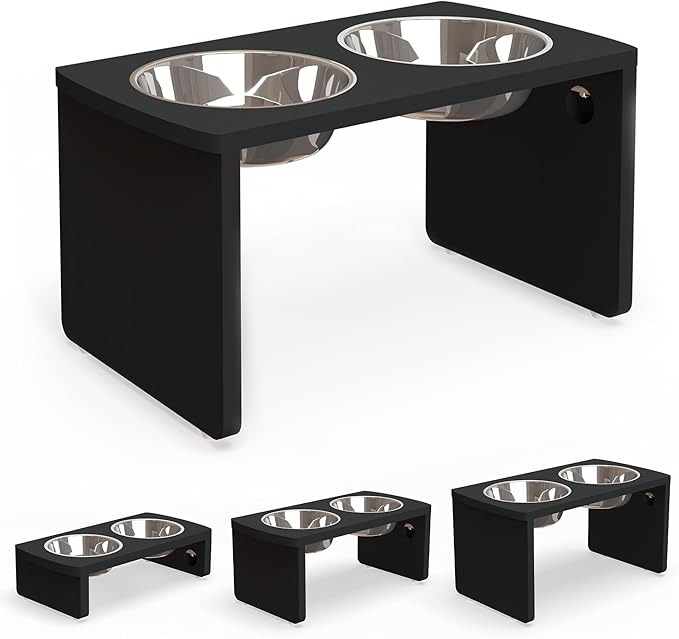 Elevated Dog Bowls, Bamboo Raised Dog Bowl for Large Dogs, with 2 Stainless Steel Bowls (13'' Tall-68oz Bowl, Black)