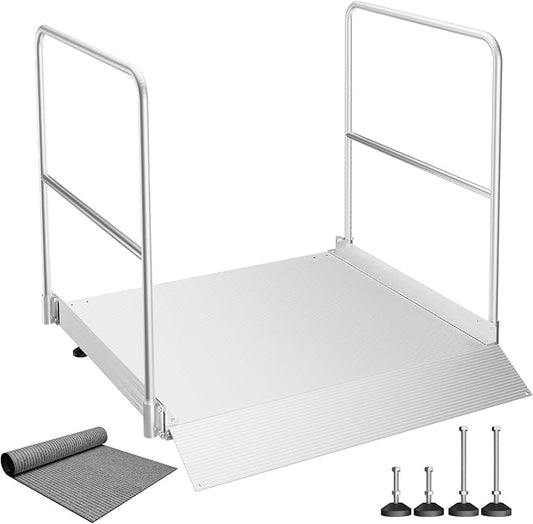 Aluminum Wheelchair Ramp with Handrails, Adjustable Height 3.4" to 7.2" & 880 lbs Capacity, Non-Slip Portable Threshold Ramp for Doorways, Steps, Curbs, Scooters and Walkers
