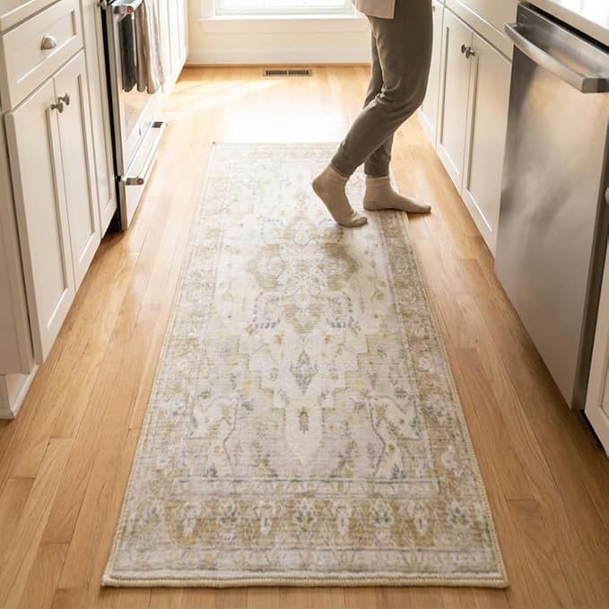 Muddy Mat짰 Champagne 3ft x 7ft Washable Area Rugs for Living Room, Bedroom & Dining Room ??Modern Soft Low Pile Non Slip Carpet ??Pet Friendly Waterproof Foldable Rugs for Home