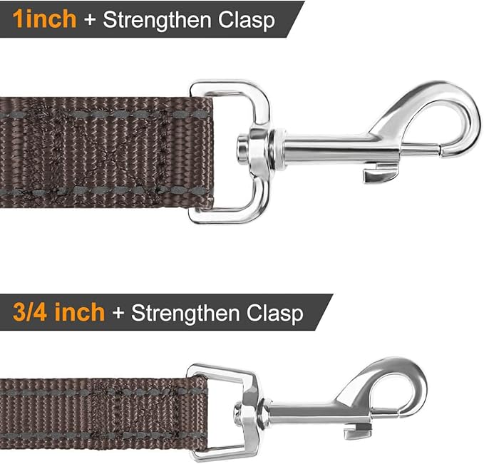 Joytale Double-Sided Reflective Dog Leash, 6 FT/5 FT/4 FT, Padded Handle Nylon Heavy Duty Leashes for Small & Medium Dogs Walking, Brown, 6FT