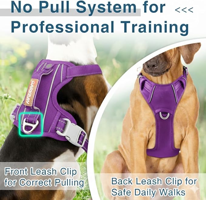 BARKBAY Dog Harness No Pull Oxford with ID Tag Pocket - Heavy Duty, Reflective, Easy Control for Large Dogs(Purple Oxford,L)