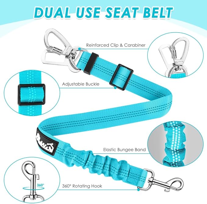 Lukovee Dog Seat Belt for Car, Adjustable Dog Car Harness for Large Medium Small Dogs, Soft Padded & Breathable Mesh Dog Seatbelt with Car Strap and Carabiner (Light Blue,S)