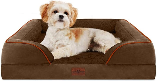 Comfort Expression Orthopedic Dog Bed for Medium Dogs 28x19 Inch, Waterproof Egg Crate Foam Medium Pet Bed with Removable Bolsters, Dog Couch with Washable Cover & Non-Slip Bottom, Dark Brown