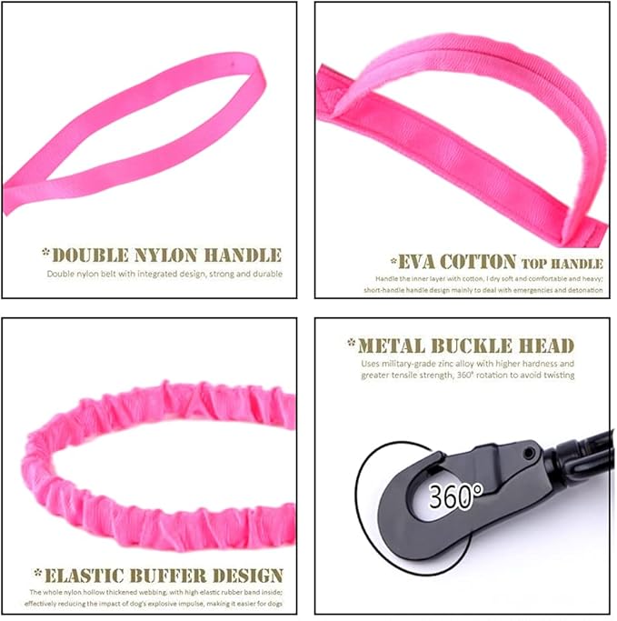 Xqpetlihai Tactical Dog Collar and Leash Set Adjustable Military Nylon Dog Collar with Control Handle and Heavy Duty Metal Buckle for Large Dogs（Pink XXL