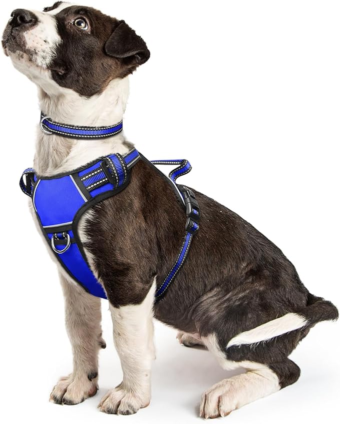 WINSEE Dog Harness No Pull, Pet Harnesses with Dog Collar, Adjustable Reflective Oxford Outdoor Vest, Front/Back Leash Clips for Small, Medium, Large, Extra Large Dogs, Easy Control Handle for Walking