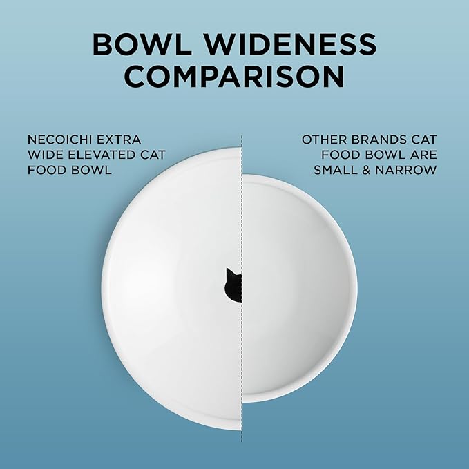Necoichi Raised Cat Food Bowl – Ceramic Elevated Cat Bowl for Whisker & Neck Fatigue, Dishwasher Microwave Safe – Non-Slip & Anti Vomiting Ergonomic Design (Cats, Extra Wide, 2-Cups Capacity)