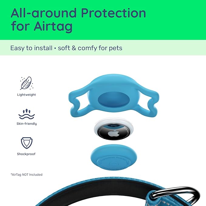 Airtag Dog Collar, Reflective Ultra-Durable Nylon Padded with QR Code Buckle & IP68 Waterproof Air Tag Holder Compatible for Apple AirTag, Comfortable for Small Medium Large Dogs(Blue,S)