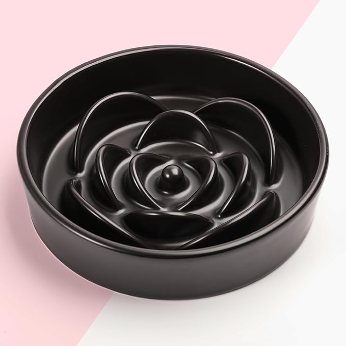 8.26 in Black Ceramic Slow Feeder Dog Bowl for Medium and Large Breed,Pet Feeding Dog Food Water Dish Heavy Weighted,Puppy Bowl for Fast Eaters,Puzzle Slow Eating Dish Modern Maze