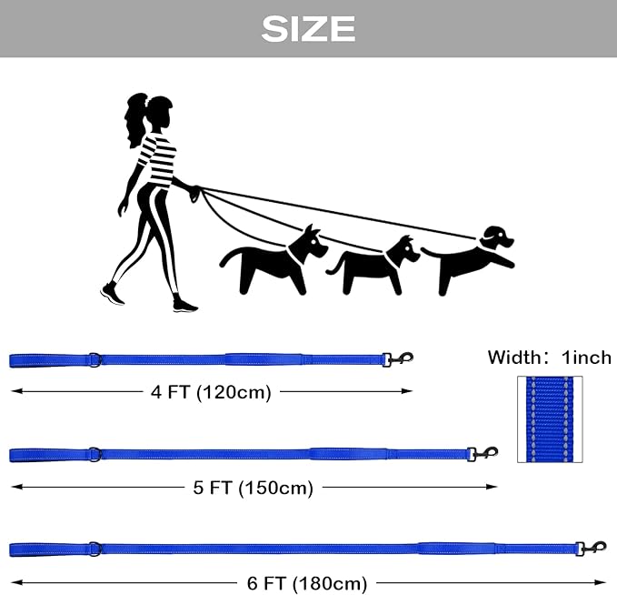 Joytale Dog Leash Heavy Duty for Large Dogs That Pull, Double Handle for Traffic Control, Double-Sided Reflective Leashes for Large Medium Dogs Night Safety, 4FT, Royal Blue