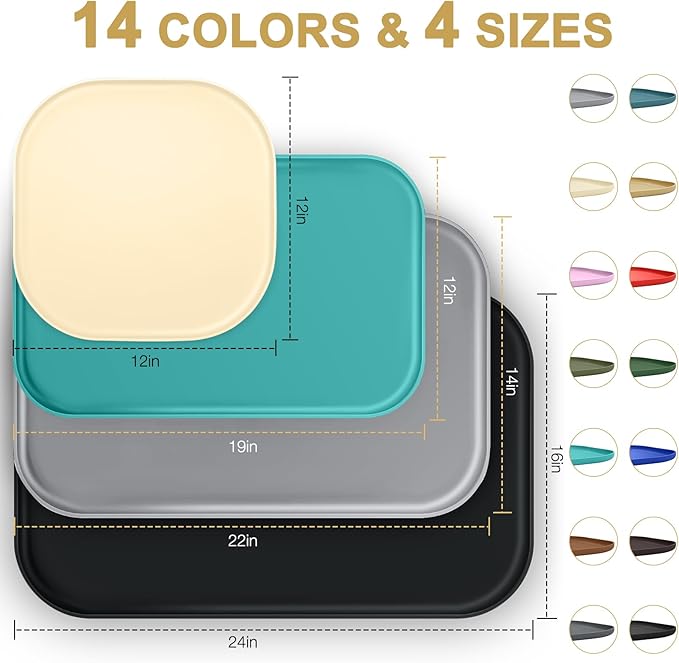 Silicone Pet Feeding Mat with Raised Edge for Food and Water, Dog Bowl Mats, Cat Bowls Placemat with High Lip for Floor Waterproof, Rubber Tray for Cats and Dogs 22 x 14 x 0.8 White Sand (Yellow Cast)