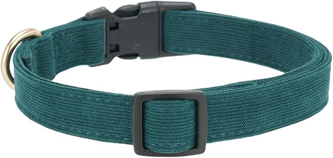 Soft Corduroy Fibric Dog Collar, Quick Side Release Buckle, for Large Dogs.(Green,Large:17-26")