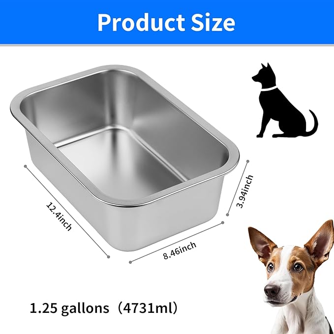 Ohtomber Stainless Steel 1.25 Gallons Large Dog Water Bowl, Metal Pet Dog Water & Food Bowl No Spilling, Outdoor Feeder Dish Plate for Cat, Big, Extra Large Pet